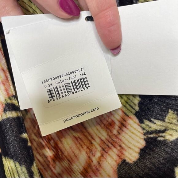 PACO Rabanne Silk Velvet Mixed Media Floral Rose V Neck Blouse 38 - Picture 6 of 8